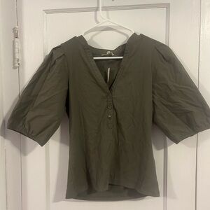 Madewell Olive Green Puff Sleeve V Neck Blouse